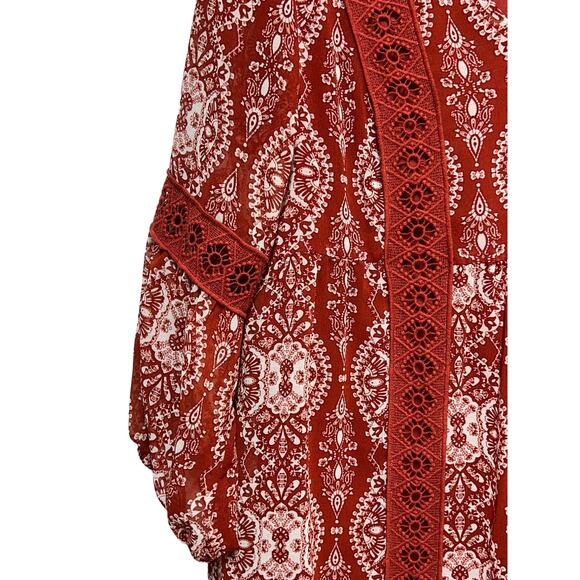 As U Wish 3/4 Sleeve V Neck Eyelet Pullover Top Red Women's Size Large - Picture 6 of 11